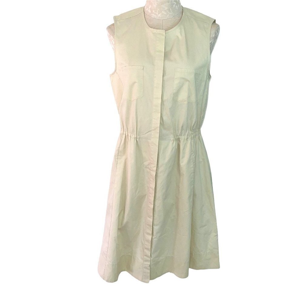Theory Ketan Dress Womens Size 10 A Line Cinched Waist Button Front Pale Yellow